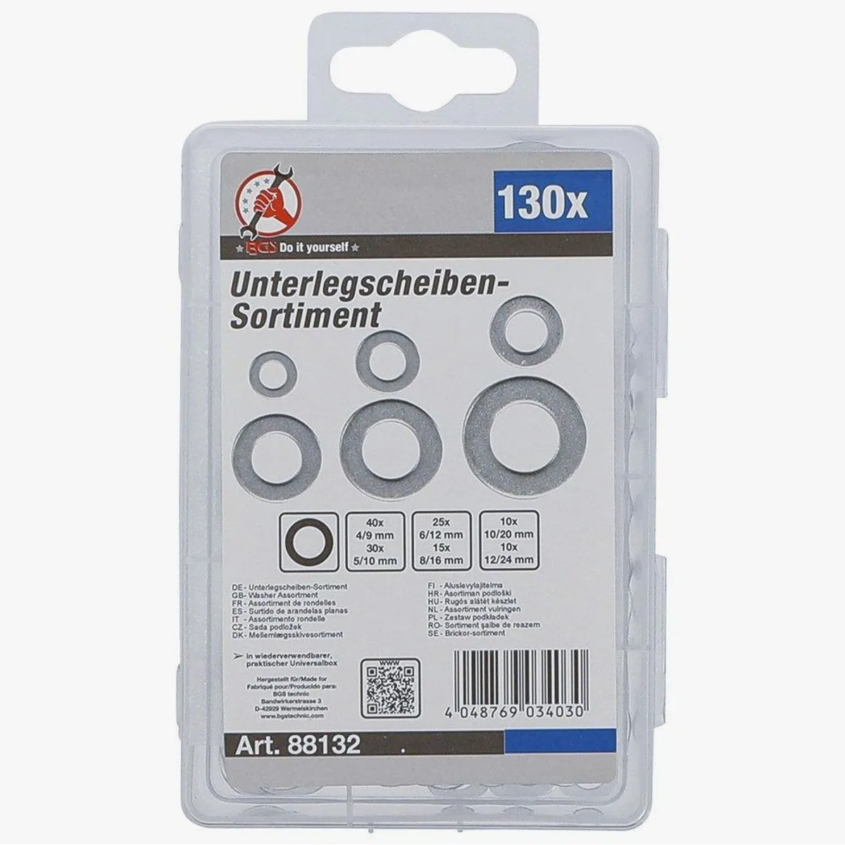 BGS Schrauben-Unterlegscheiben-Sortiment, Ø 4-12 mm, 130-teilig — verzinkte Oberfläche, praktische Box, vielseitig einsetzbar 2