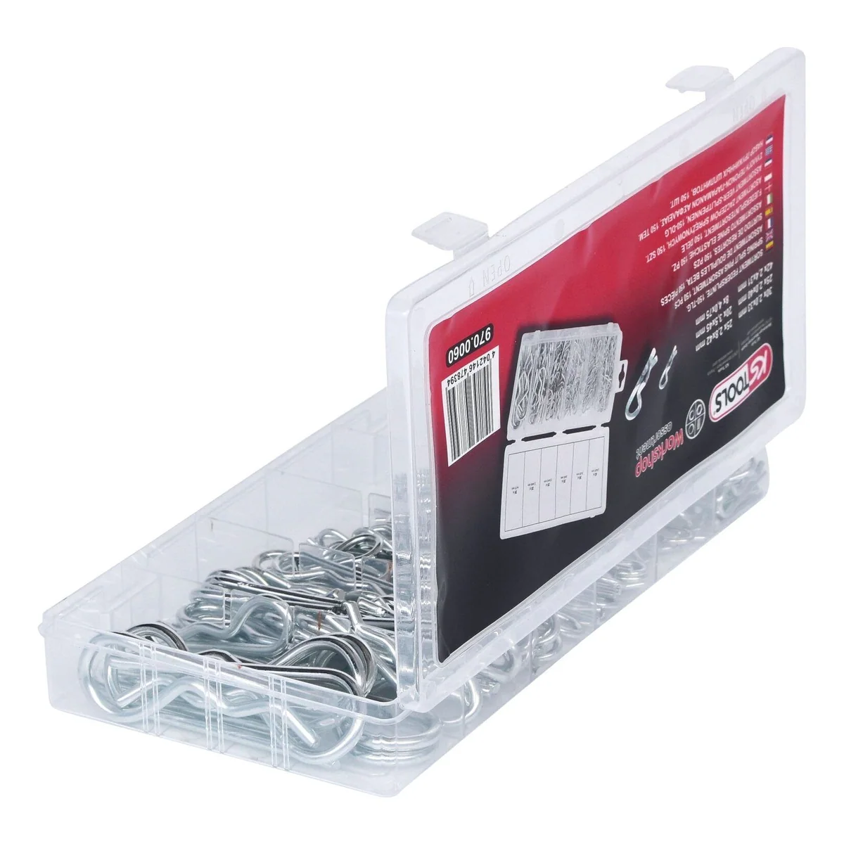 KS Tools Sortiment Federsplinte, präzise Dimensionen 1,8 x 33 - 3,9 x 75, 150-teilig 2