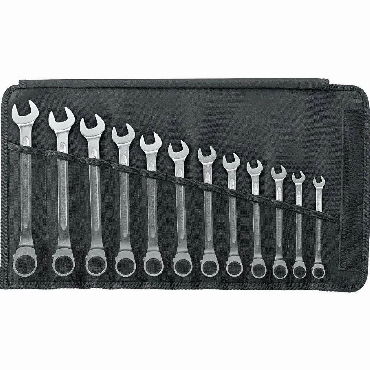 Stahlwille Ratschen-Ringmaulschlüssel-Satz OPEN-RATCH, hochwertige Materialien, praktische Rolltasche