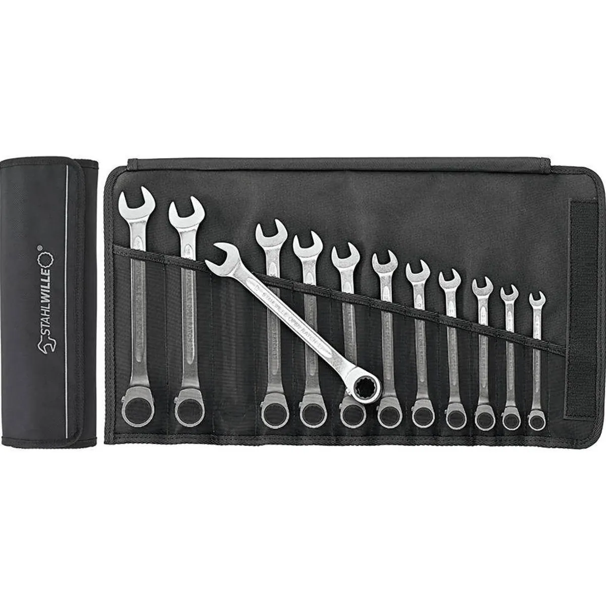 Stahlwille Ratschen-Ringmaulschlüssel-Satz OPEN-RATCH, hochwertige Materialien, praktische Rolltasche 2