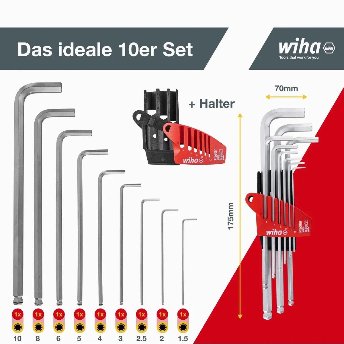 Wiha ProStar Halter, 10-tlg. Innensechskant Satz mit Kugelkopf 2