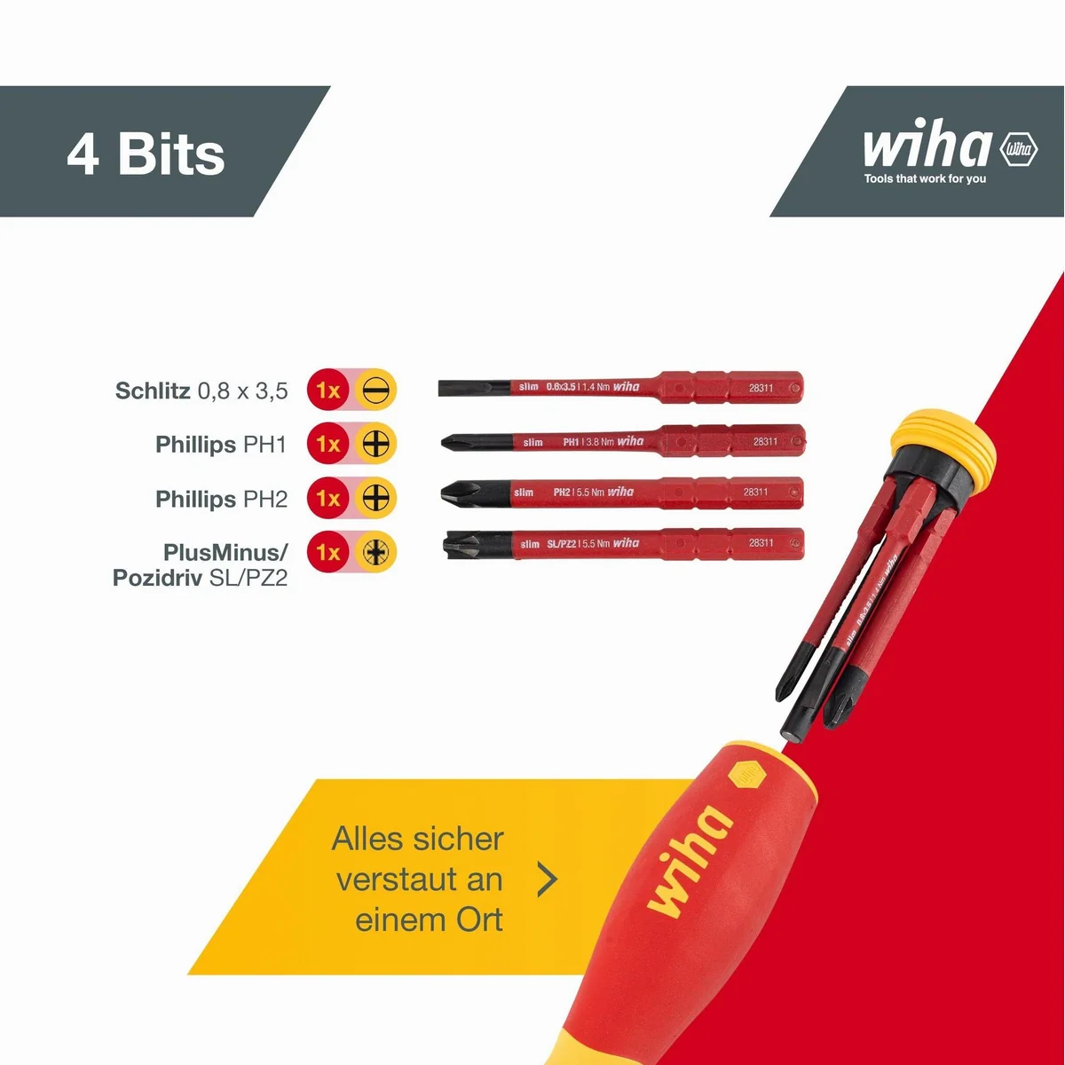 Wiha PocketMax electric Schraubendreher Set, 4-teilig und praktische Bit-Vorrichtung 2